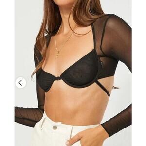 Lioness Sheer Long Sleeve Crop Top in Black - Size Medium